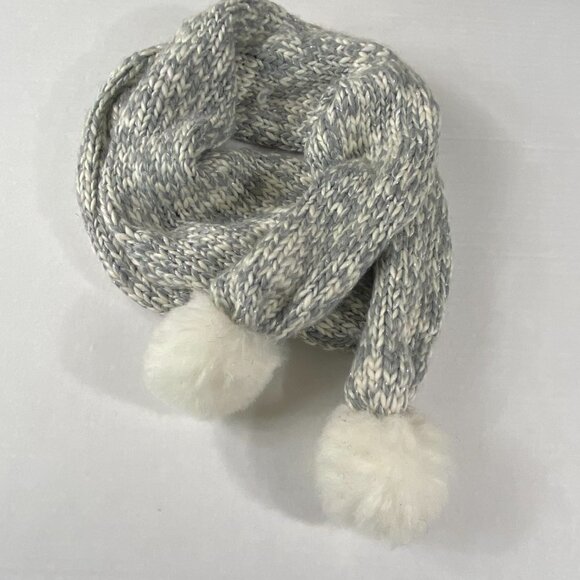 Gray, white, silver sparkle scarf with white poms - Picture 1 of 7